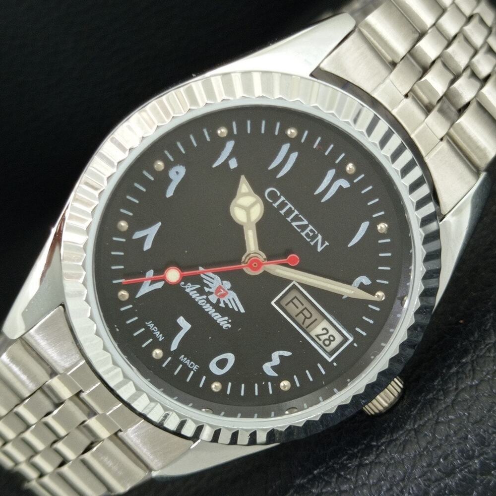 Vintage 1978 Citizen Automatic Mens Silver Watch W/daydate & Black accents
